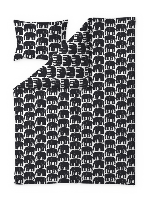60652-4547-05-06; finlayson.mom Elefantti pussilakanasetti Musta / 150x210 + 50x60 cm
