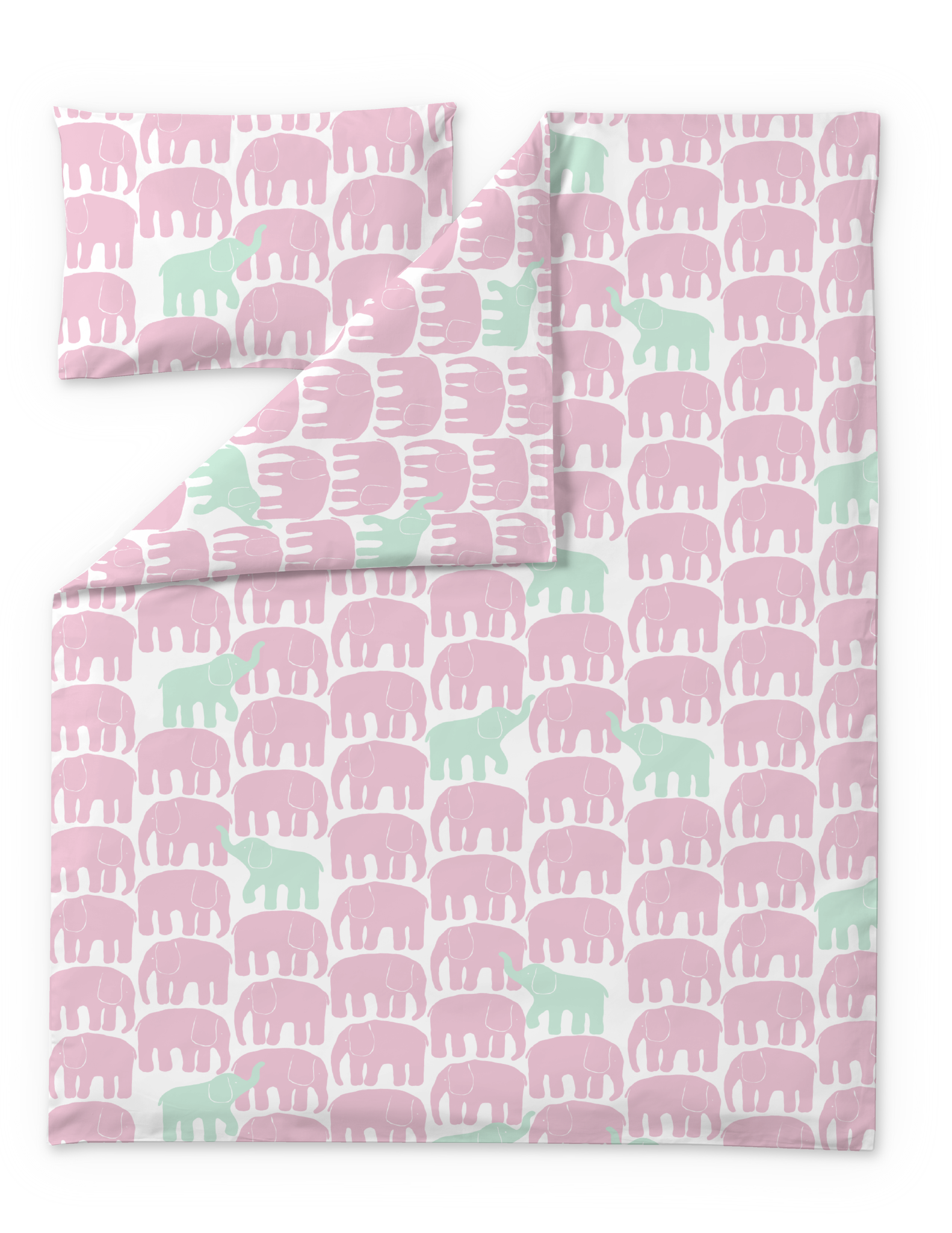 60662-5415-07-06; Finlayson Elefantti Vapaa Pussilakanasetti Vaaleanpunainen / Mintunvihreä / 120x160 + 40x60 cm 