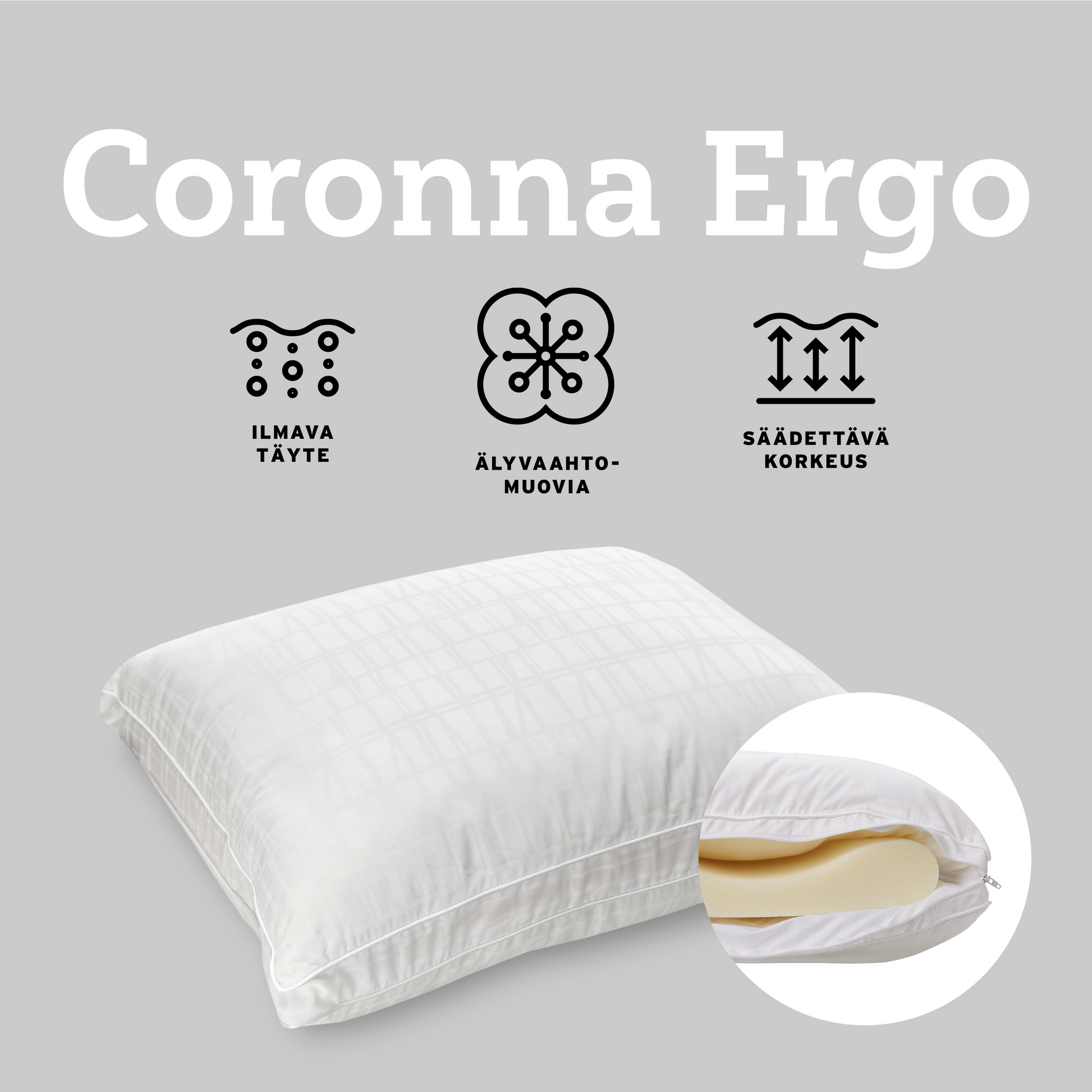 40017-3435-01-08_5; Finlayson Coronna Ergonominen tyyny Valkoinen / 50x60 cm 