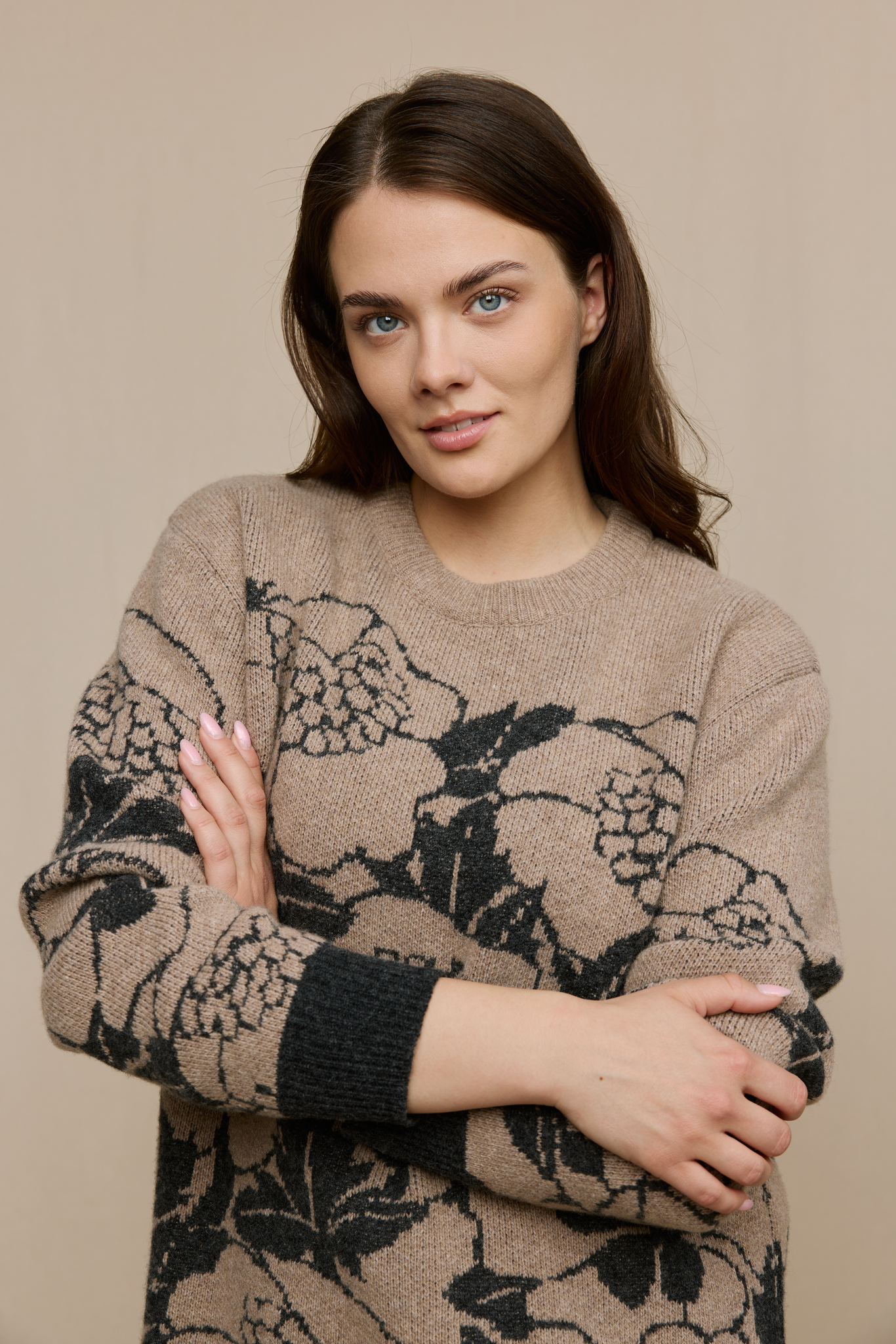 FW51006-198-M_2; Finlayson Annukka Neule Beige / Harmaa / M 