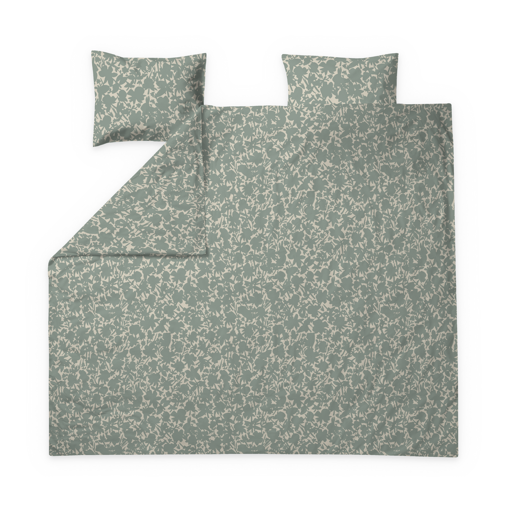 60692-5488-01-05; Finlayson Katveessa Parivuoteen satiinipussilakanasetti Salvianvihreä / Beige / 240x210 + 50x60 cm 