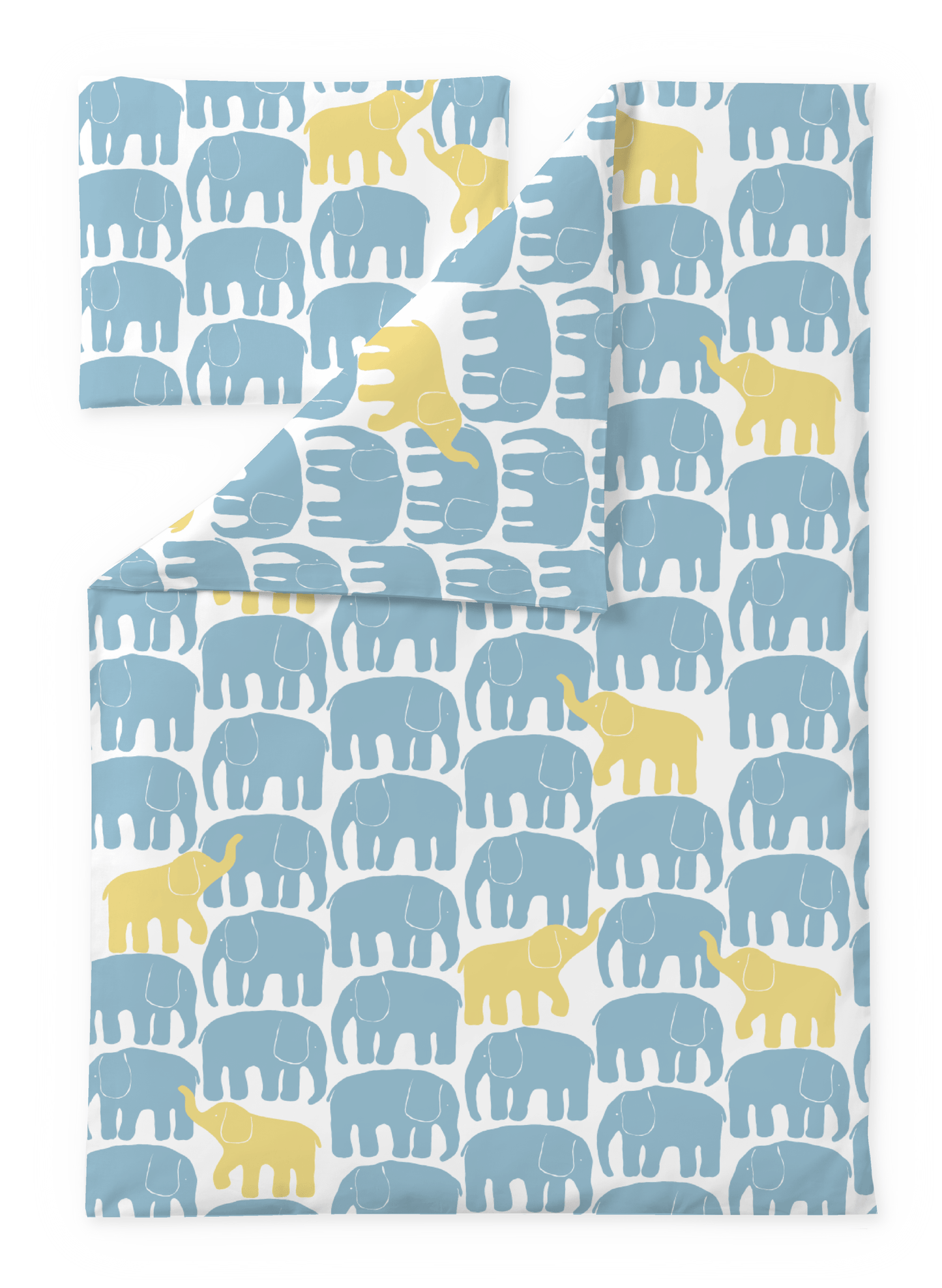 60674-5415-04-06; finlayson.mom Elefantti vapaa pussilakanasetti Vaalea aqua / Keltainen / 85x125 + 40x60 cm