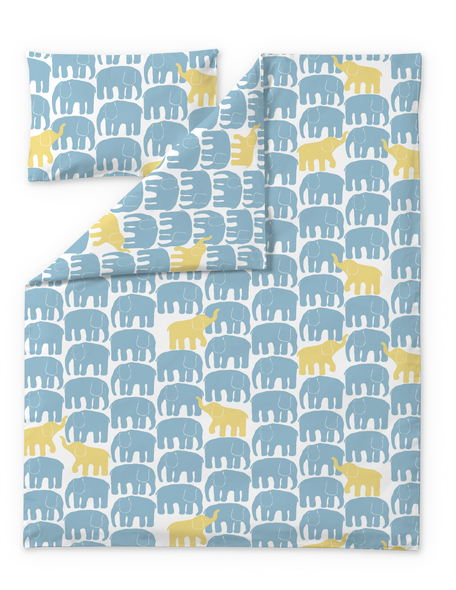 60662-5415-04-06; finlayson.mom Elefantti vapaa pussilakanasetti Vaalea aqua / Keltainen / 120x160 + 40x60 cm